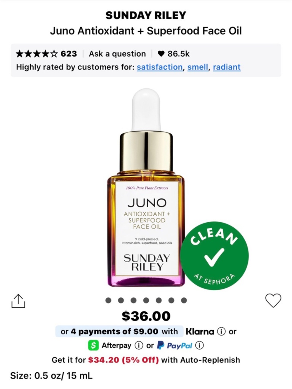 Sunday Riley Juno Antioxidant + Superfood Face Oil